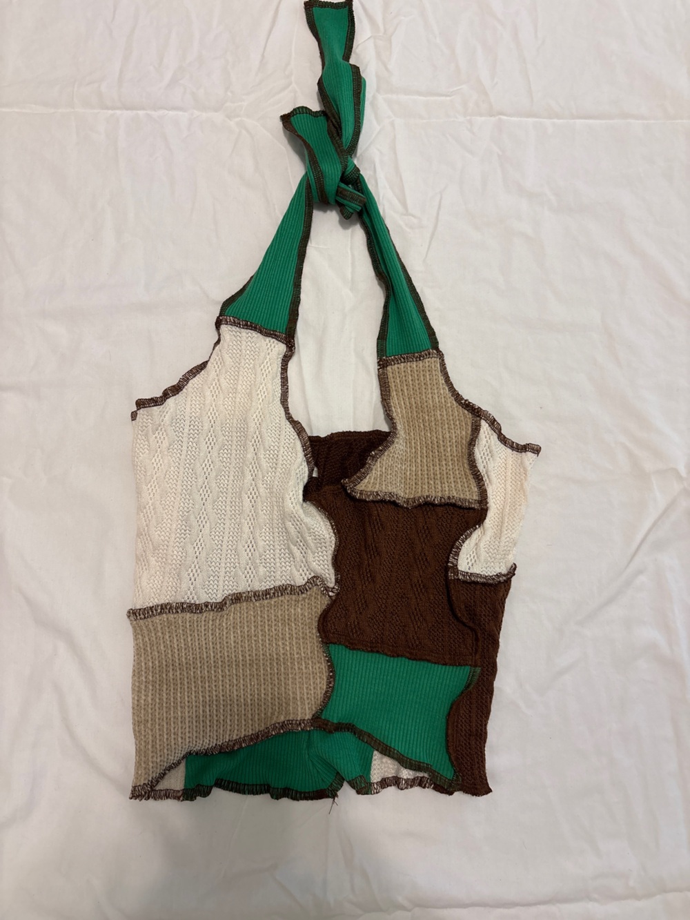 Colorblock Patchwork Knit Sweater Tank - Green, Brown, Cream